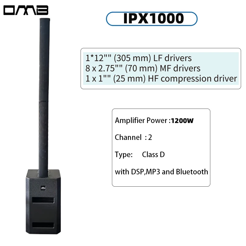 IPX1000 12 pulgadas 1200 vatios columna rango completo MP3 Clase D 3 vías activo y pasivo 2 altavoces de rango completo Bluetooth