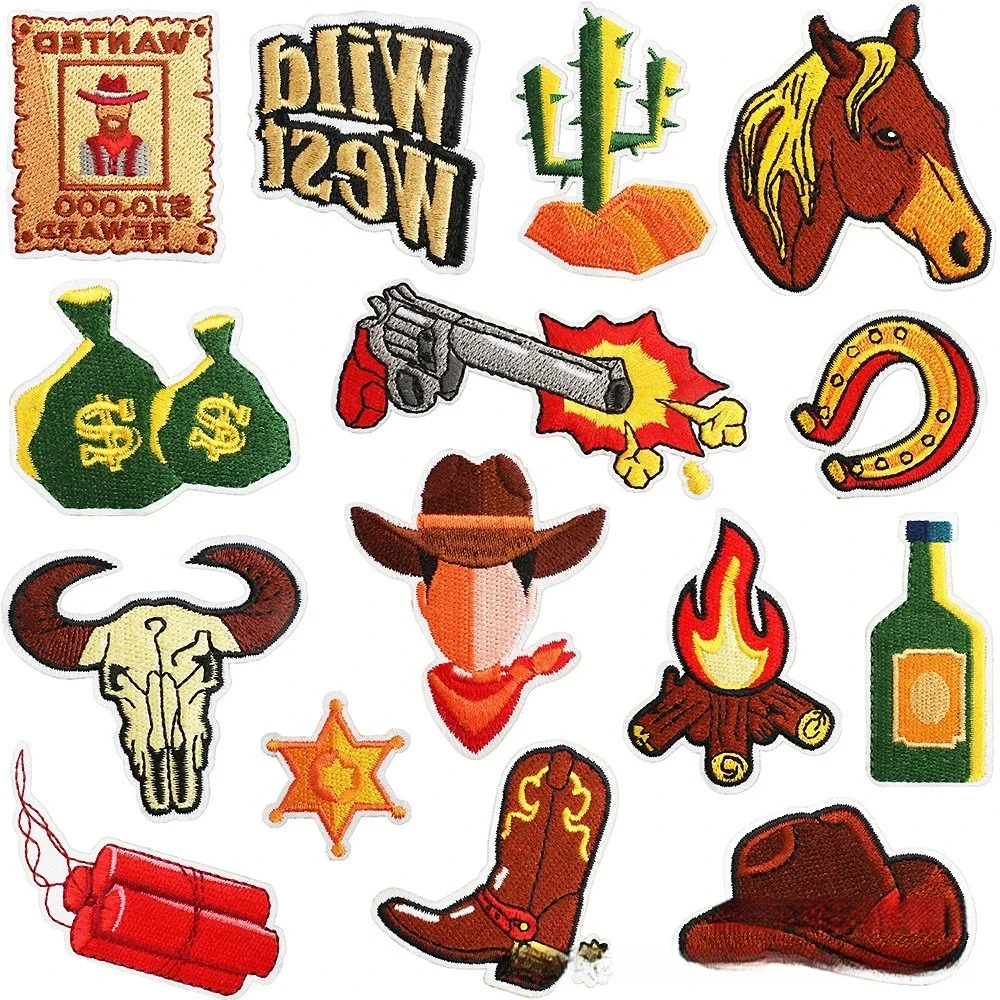 

Western Cowboy Hat Onesie Embroidered Cloth With Spit Bag Decorative Patch With Cartoon Revolver Embroidery