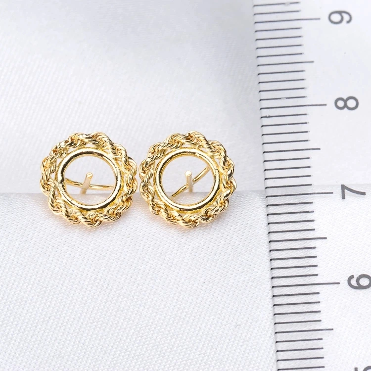 18K Gold AU750 Stud Earrings Mountings Findings Mounts Base Jewelry Settings Accessories Part for 6-7mm Pearls