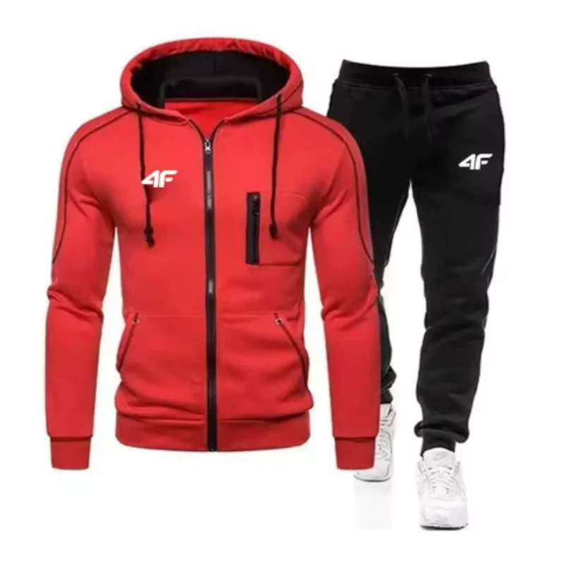 Nuovo autunno e inverno caldo abbigliamento sportivo da uomo con cerniera felpa con cappuccio + pantaloni set da 2 pezzi abbigliamento sportivo trendy hip-hop da uomo clo