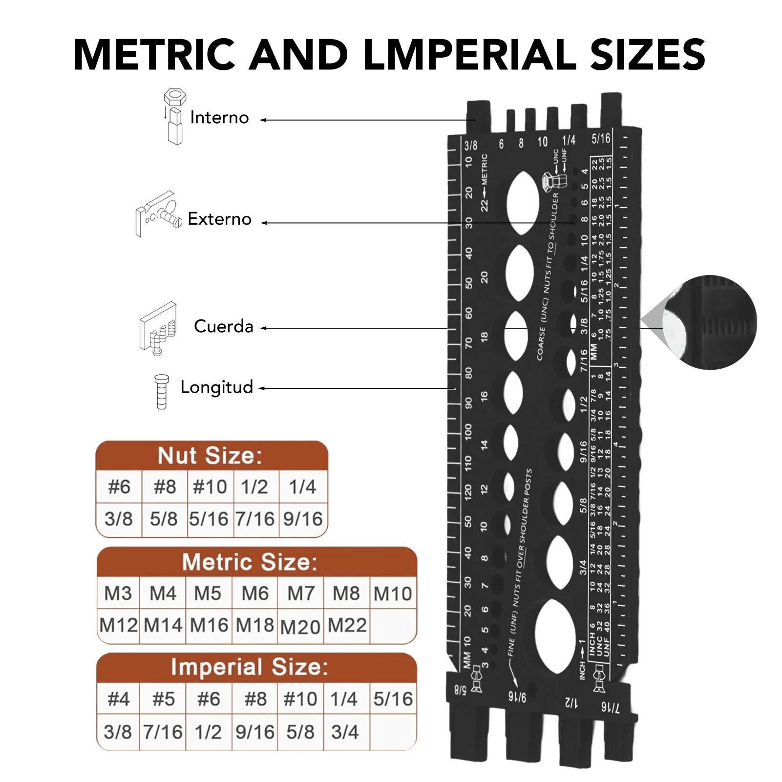 Nut Bolt Screw Gauge Multi Functional Inch Metric Quick Identification Nut Bolt Thread Checker for Workshop Garage Bolt Gauge