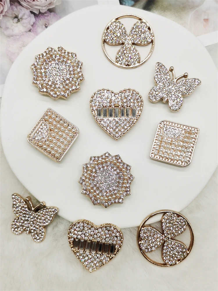 2PCS Resin Heart Shaped Shoe Charms Accessories Rhinestone B