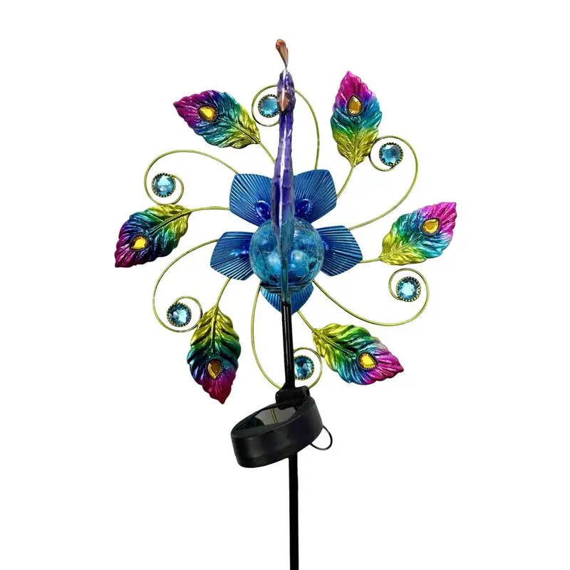 Solar Powered Peacocks Wind Sculpture & Garden Spinners Vibrant Bright Colors Wind Sculpture Outdoor garden decor Lawn Ornaments