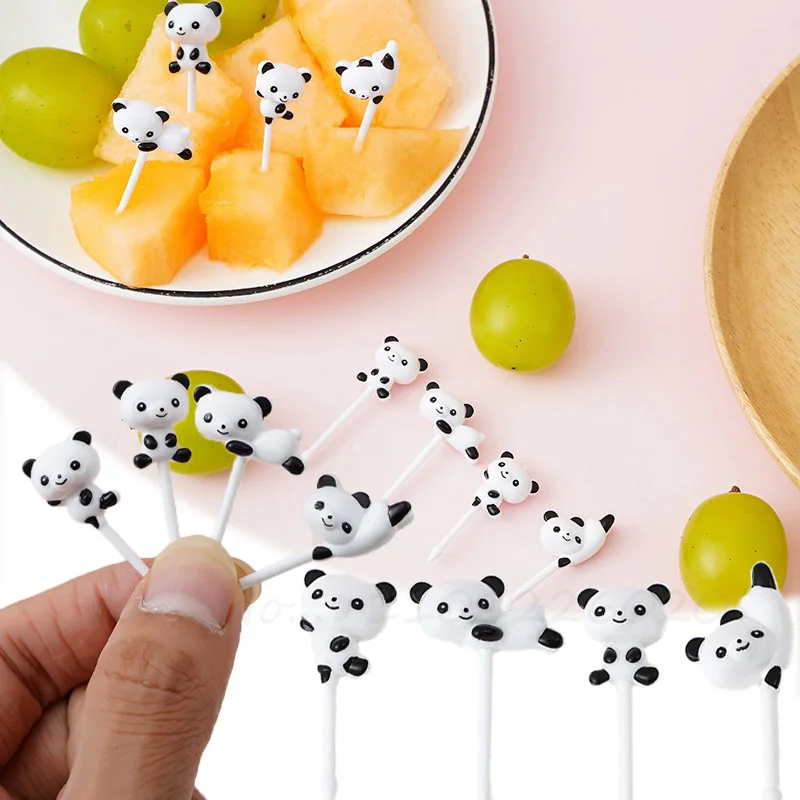 8pcs/set Mini Cartoon Panda Fruit Fork Kids Snack Dessert Decoration Forks Lunches Party Decorations Plastic Animal Shape Stick