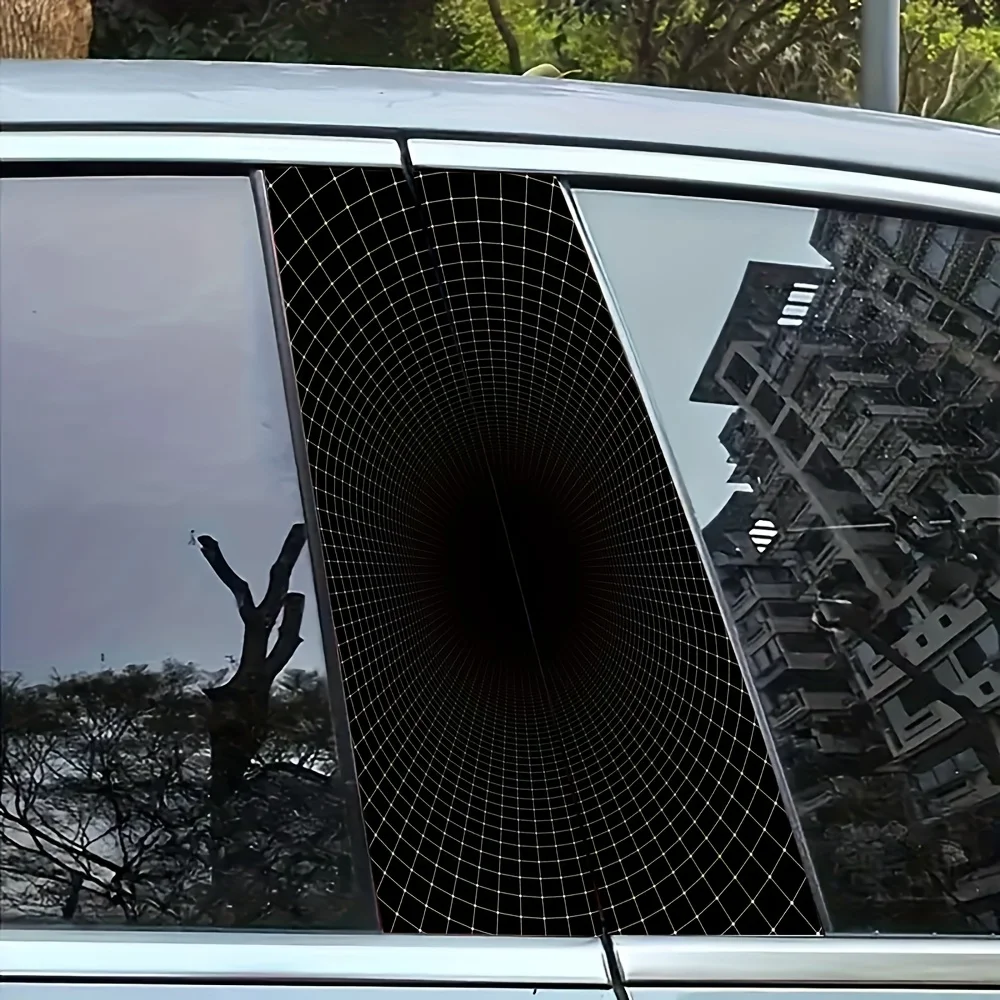 

2pcs Car B-pillar Sticker Vinyl Material Easy to Stick and Waterproof Disposable Black Body Line Illusion Pattern car sticker