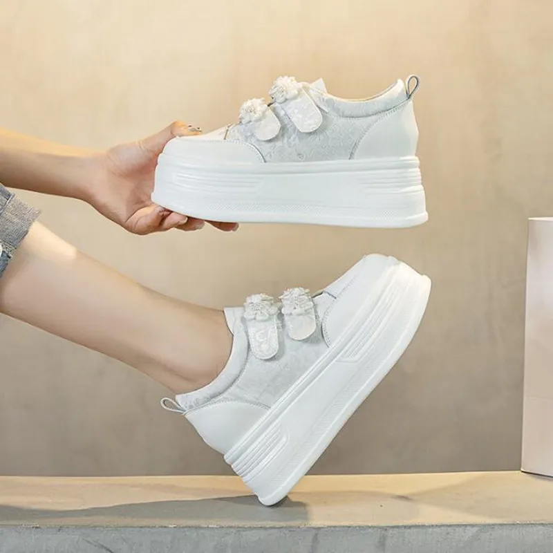 8cm Silk Women Casual Platform Wedge Summer Shoes Luxury High Brand Autumn Hook Sping Chunky Sneaker Fashion High Heel Sneakers