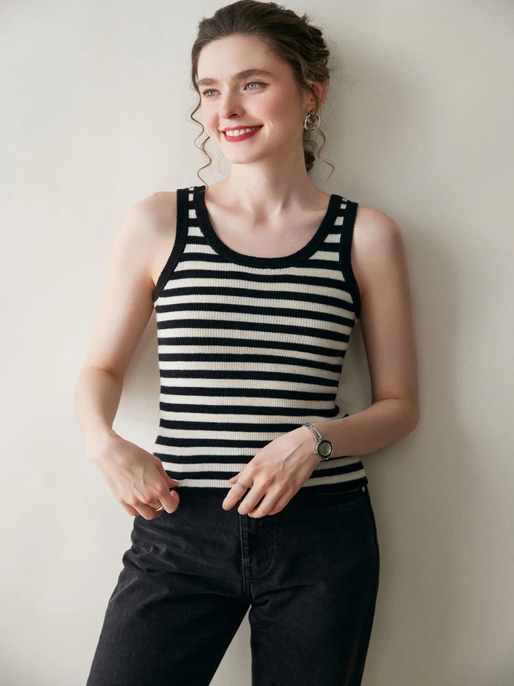 

Women's Camere Knitwear round Ne Svel Vest Fine Weave Stripe Casual Sle Warmth Inner Wear Autumn Winter