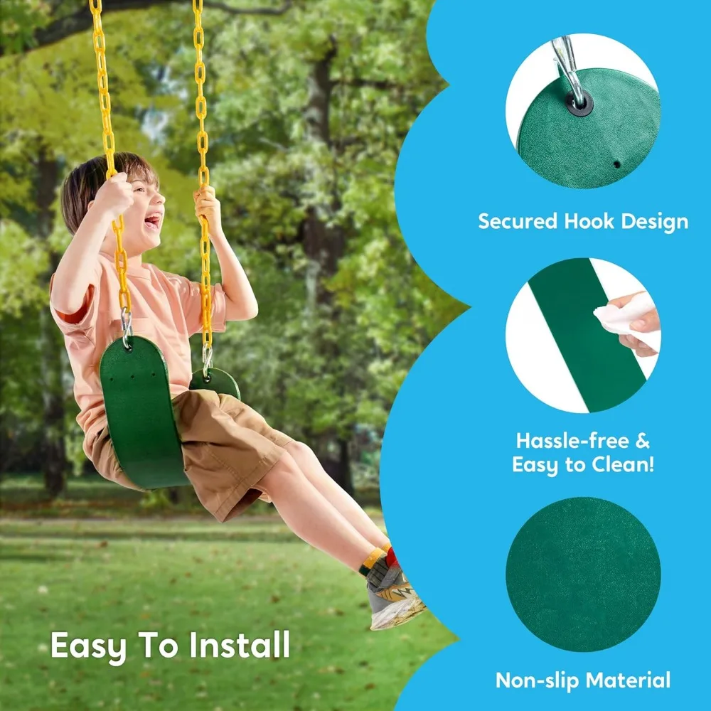 3 Pack Assorted Swing Set, Including 1 Gym Rings Trapeze Bar and 2 Pcs Swings with Plastic Coated Chain