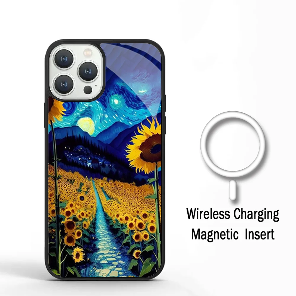 

Van Gogh Sunflowers Phone Case For IPhone 11 12 13 14 15 Plus Pro Max Mirror Acrylic Cover For Magsafe Wireless Charging