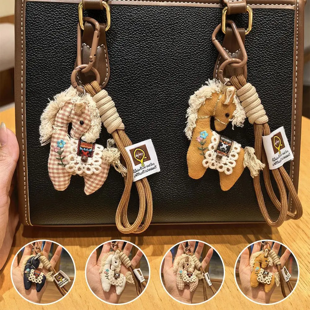 2026 السنة الجديدة الحصان السنة الكتان القطن مفتاح سلسلة الحصان المفاتيح صغيرة المهر حقيبة قلادة لطيف السحر مكافحة خسر الأزياء DIY هدية #1