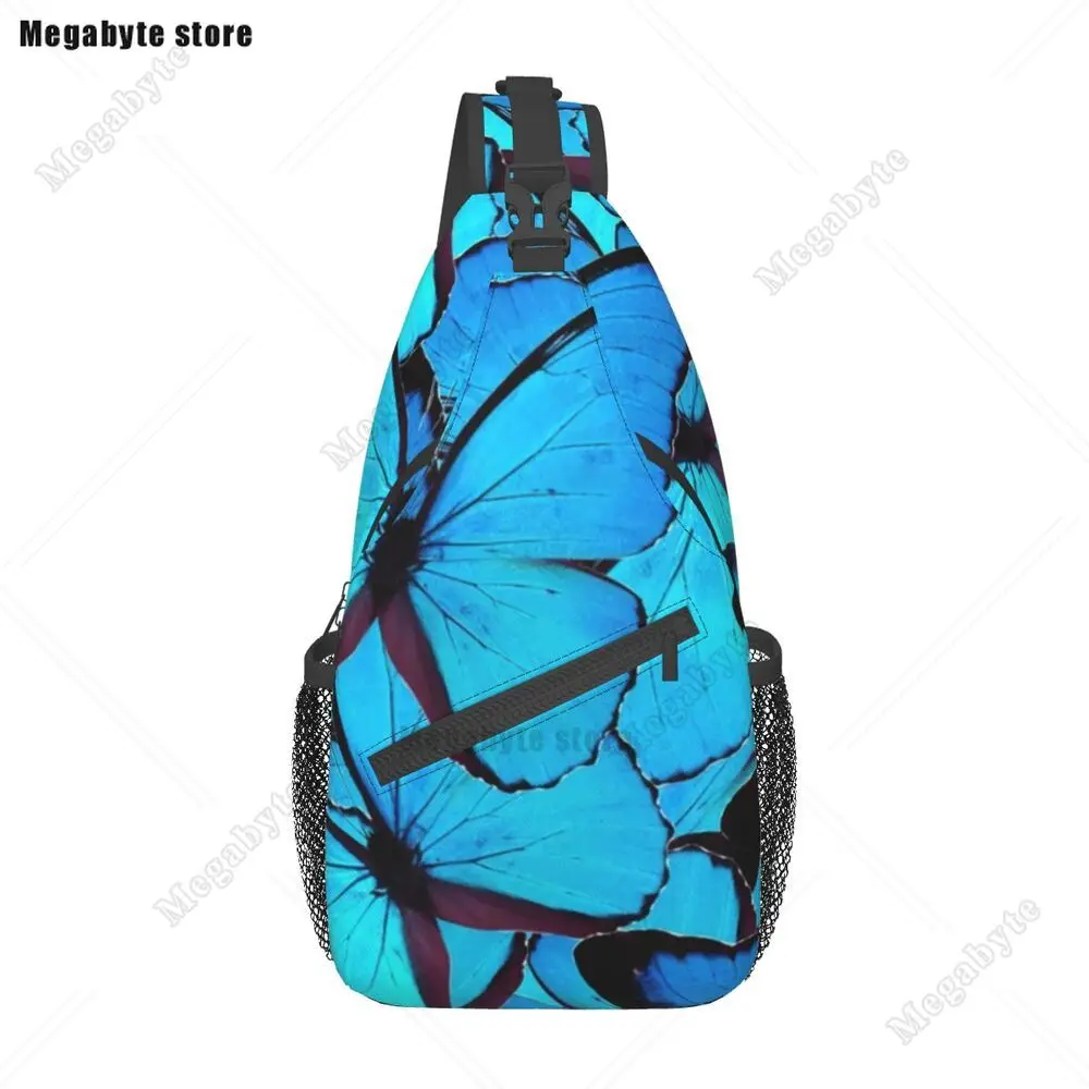 

Blue Butterfly Wings Shoulder Bags Cute Animal Print Casual Chest Bag Men Camping Motorcycle Sling Bag Phone Print Small Bags
