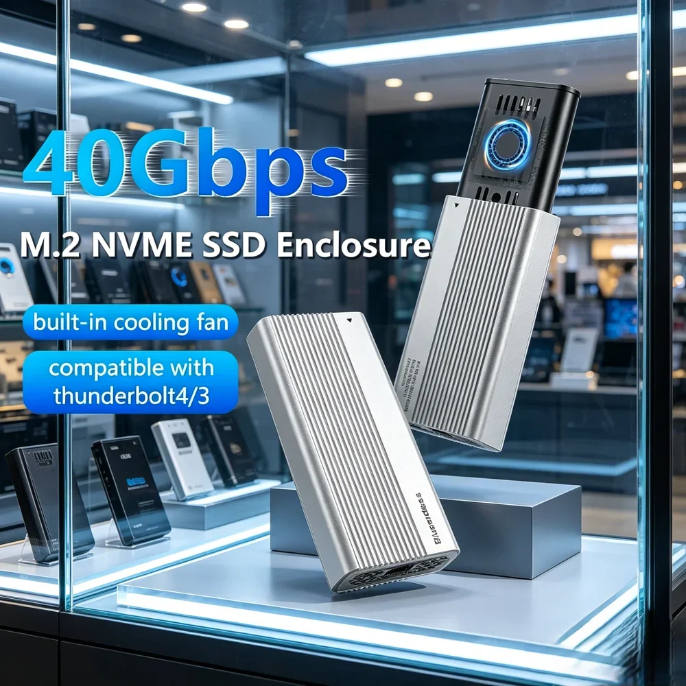 

New USB4 40Gbps M.2 NVMe SSD Enclosure with Cooling Fan, PCIe 4.0 External SSD Case, Compatible with Thunderbolt 3/4