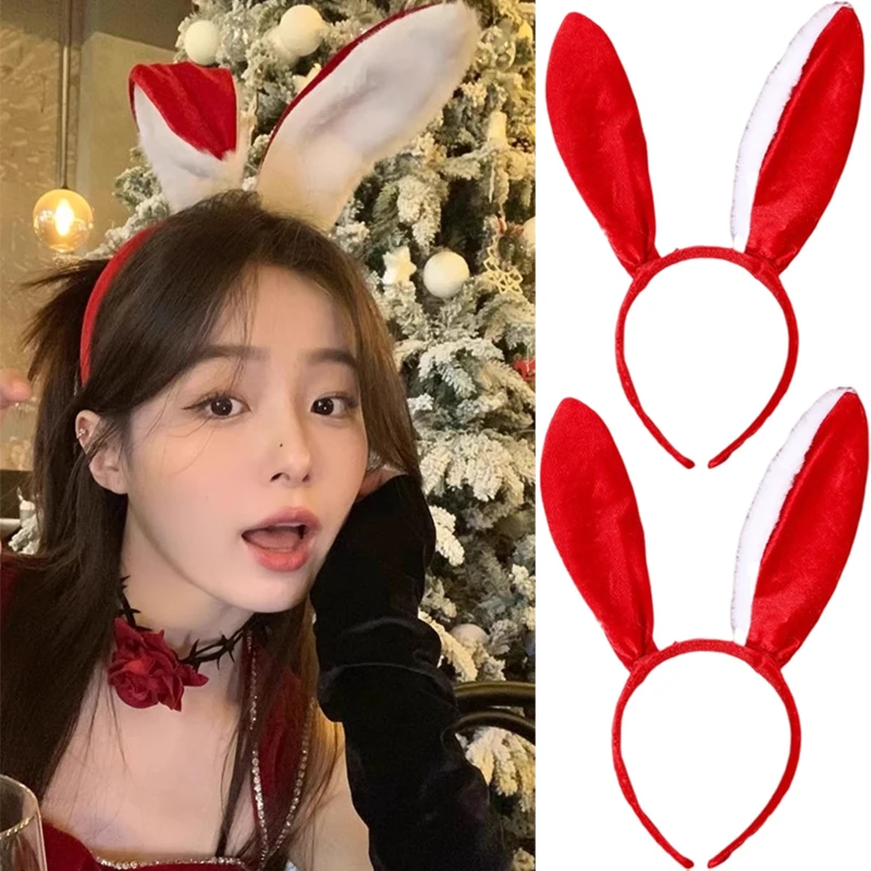 

Cute Velvet Red Rabbit Ears Headband Christmas Costume Hairband for Women Girls Adult Hair Hoop Cosplay Party Hair Accessories