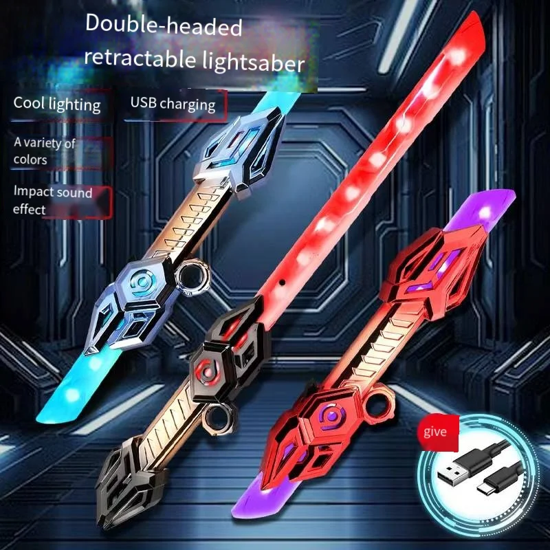 Cool Dual-Head Telescopic Rotating Laser Sword Telescopic Flashing Blade Finger Rotating Laser Sword