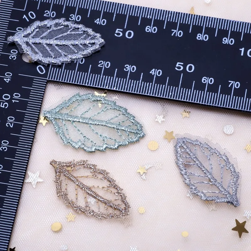 20pcs Embroidered Leaf Lace Patch Wedding Dress Jeans Headwear Decor DIY Sewing Clothing Embroidery Applique Craft Accessories