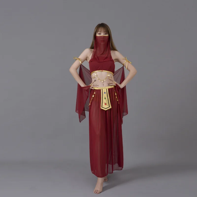 Customized Sexy Goddess Belly Dance Costume Indian Egyptian Queen Uniform Cosplay Exotic Aladdin Western Region Dancer Suit 6pcs