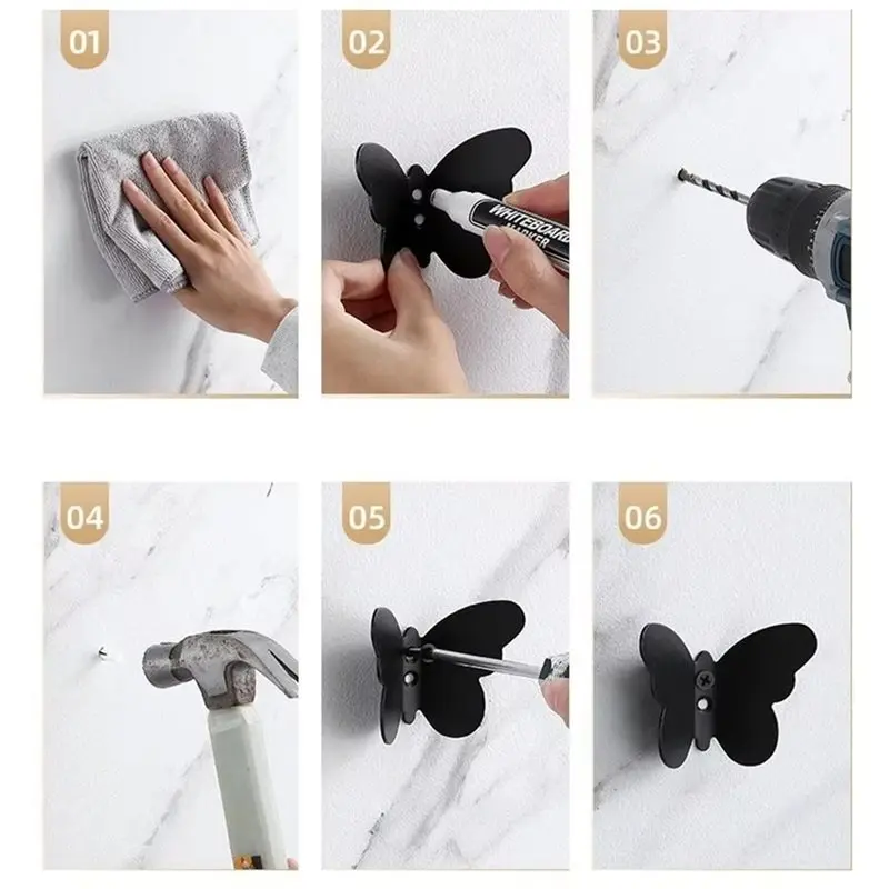 [A93Z!】 Stainless Steel Butterfly Wall Hanger Three-Dimensional Gold/Silver Black Towel Hangers Anti-Rust Mounting