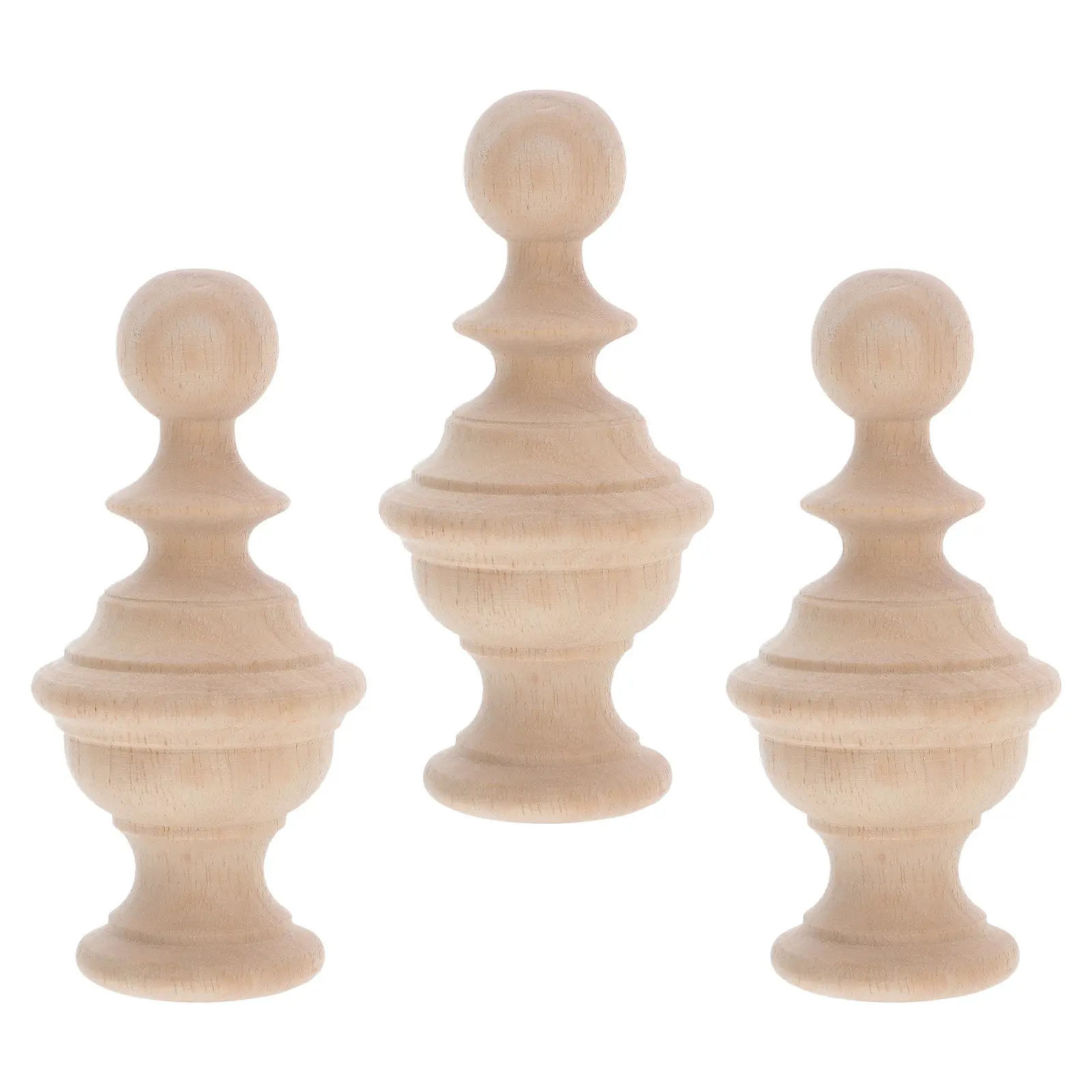 

3Pcs Wooden Finials for Stairs Unpainted Wood Post Caps Bed Posts Curtain Rod Finials DIY Craft Staircase Handrail Decoration