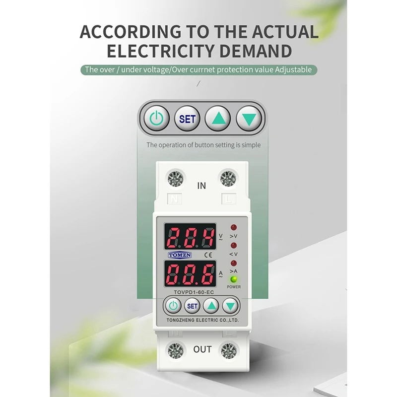 3X Din Rail Dual Display Adjustable Over Voltage Current And Under Voltage Protective Device Relay 40A 220V 230V