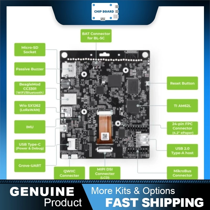 

BeagleBadge 4.2" ePaper Linux Badge with TI Sitara AM62L32 SoC Compact Dual-Core Cortex-A53 High Precision Display