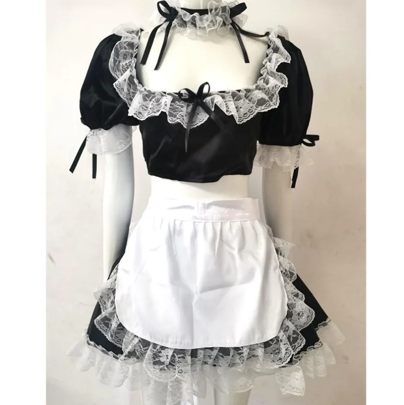 

French Sexy Adult Customized Fetishism Crossdressing Sissy Low Neck Top Short Skirt Two Piece Back Strap Short Sleeve Set