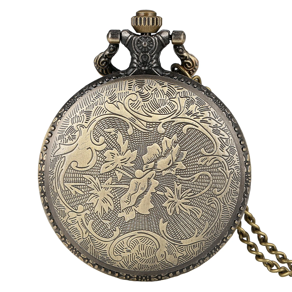 Reloj de bolsillo de cuarzo con colgante de moda antigua para hombres y mujeres, reloj de bolsillo con Collar, paloma de la paz de bronce, esfera de números árabes, regalo