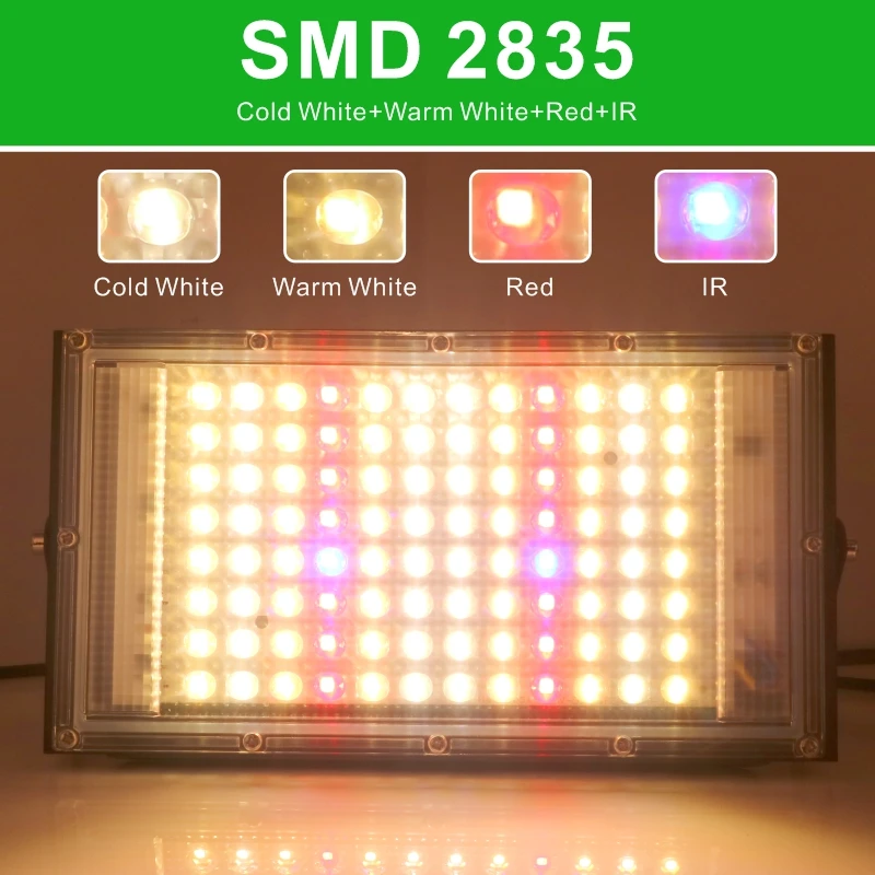 LED Grow Light 50W 100W Plant Growing Lamps Sunlight Phyto Lamp for Greenhouse Indoor Veg and Bloom 220V Sunshine Floodlight