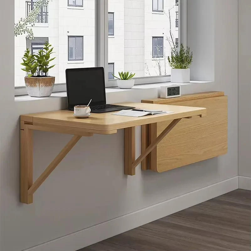 Space Saving Wall Mounted Folding Table for Kids Learning Writing Dining Wooden Foldable Desk Home Use