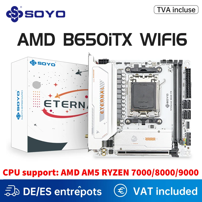 SOYO B650ITX carte mère AMD Ryzen AM5 DDR5 prend en charge CPU 7000 8000 9000 processeurs Pcie5.0x16 Pcie4.0x4 M.2 ARGB WIFI6