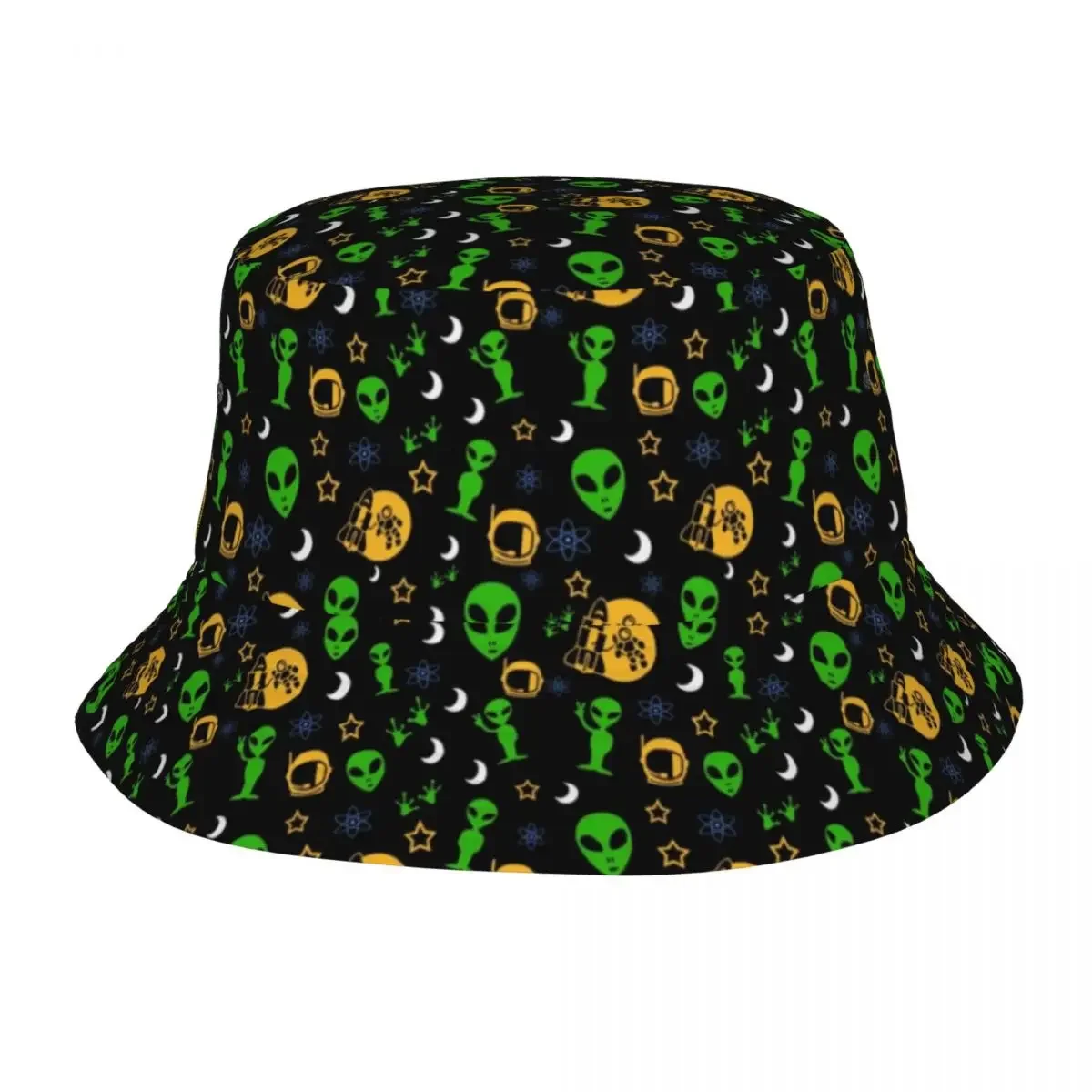 Fashion Alien And UFO Space  Pattern Bucket Hat Women Men Beach Sun Summer Fisherman Cap