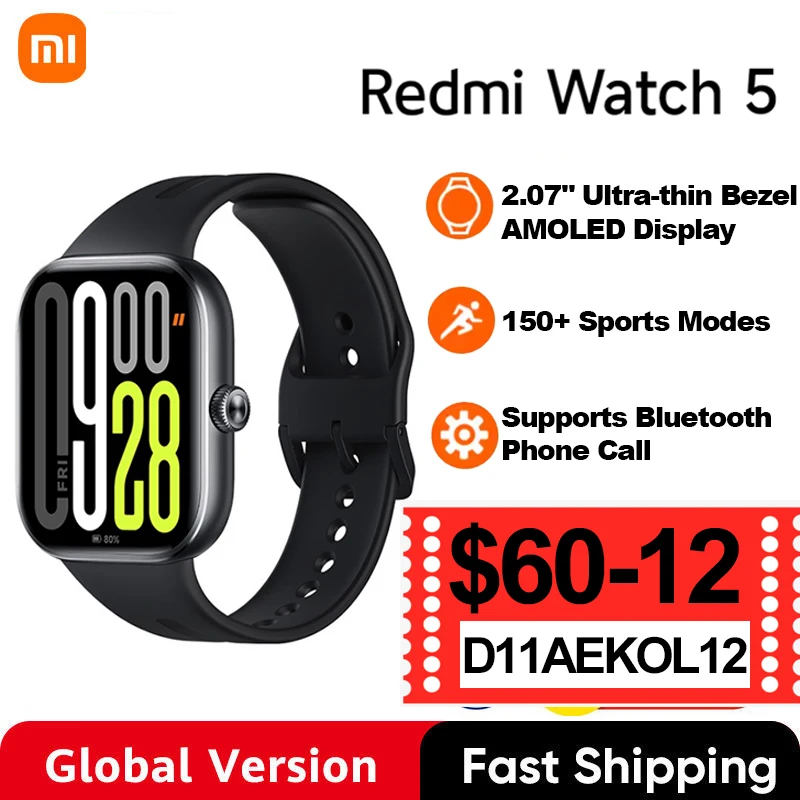 الإصدار العالمي من ساعة Xiaomi Redmi 5 2.07 بوصة شاشة AMOLED 150+ أوضاع رياضية بطارية 550 مللي أمبير في الساعة لمراقبة معدل ضربات القلب والأكسجين في الدم #1