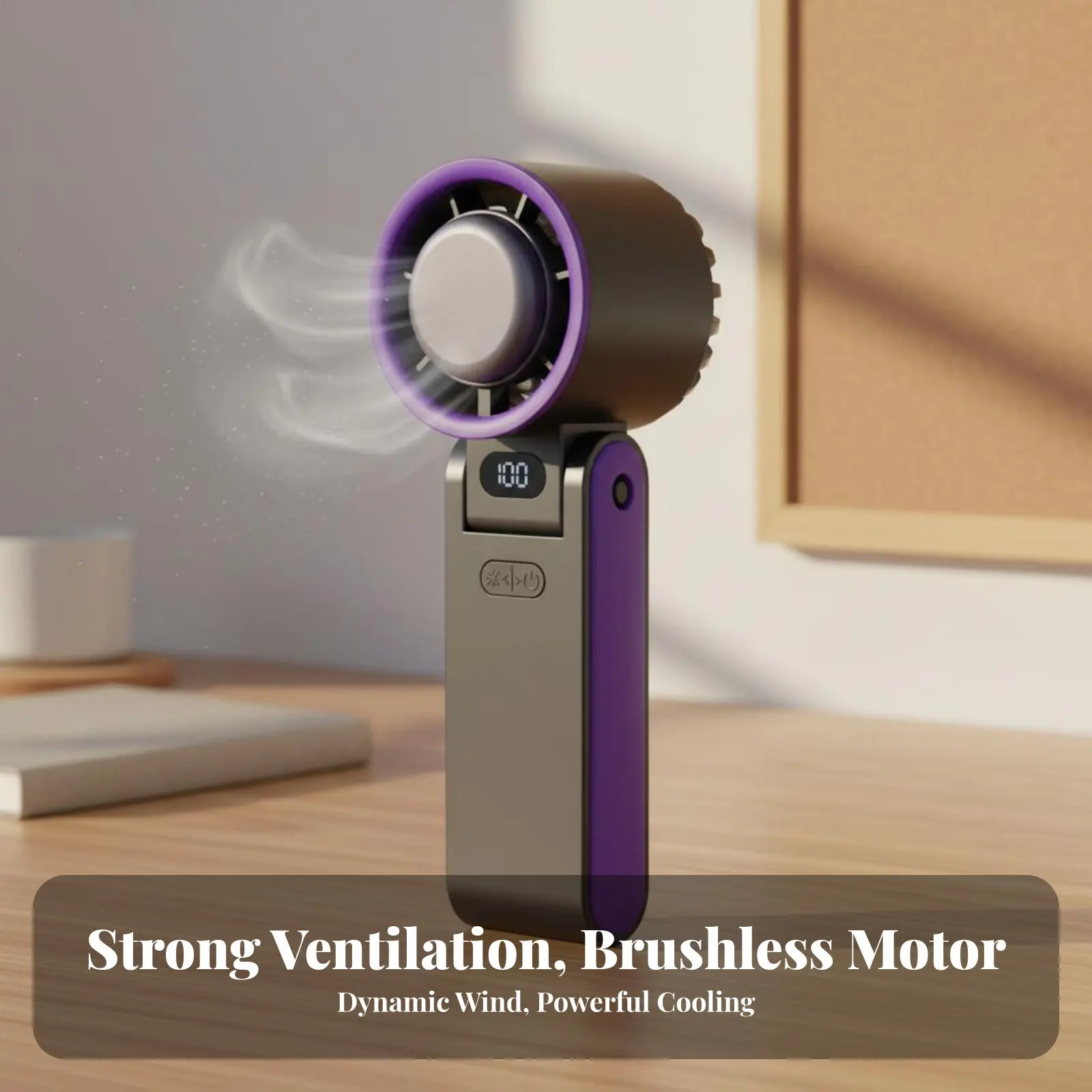 

Foldable Handheld Fan Strong Wind Universal Serial Bus Battery-Powered Fan Adjustable Speed Long Battery Life for Office