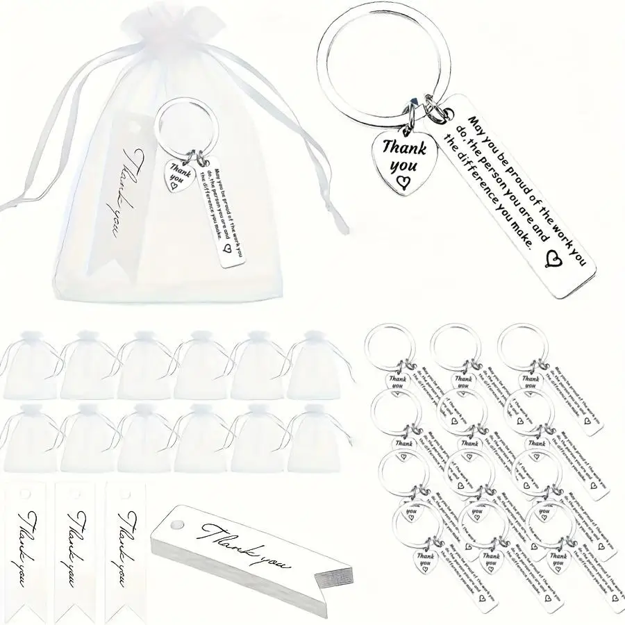 1/5/10/20/50/100pcs Gift for Her/Him: 36 pieces/12 sets of thank-you keychains—Made of stainless steel, featuring a rectangular