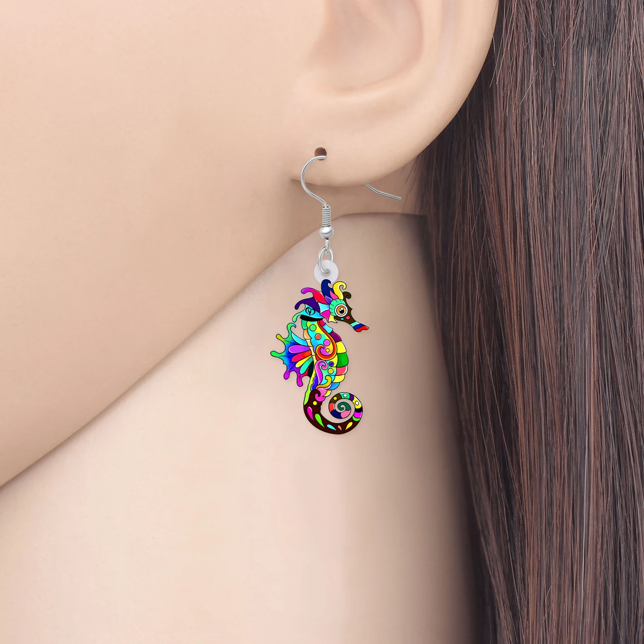 Bonsny Acrylic Colorful Novelty Hippocampus Earrings Animals Seahorse Dangle Drop Decorations Charms For Women Girls Kids Gifts