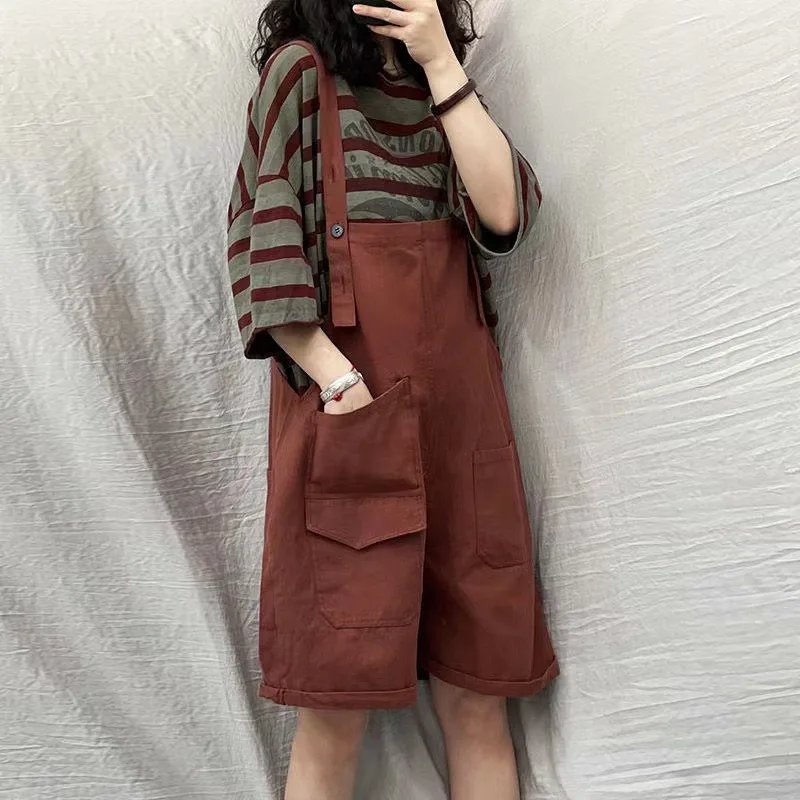 Summer New Harajuku Style Women Strappy Shorts Korean Fashion Rompers Literary Casual Loose High-waisted Girls Jumpsuit Overalls