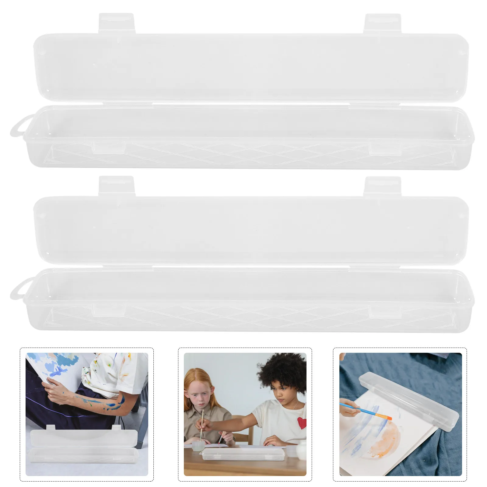 2Pcs Clear Pen Holder Paint Brush Container Transparent Stationery Storage Box for Desk Office School Birthday Award Ceremony