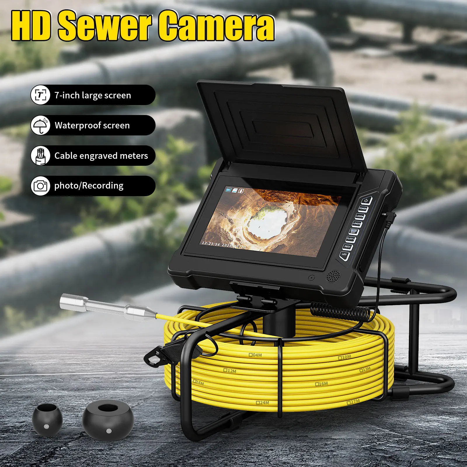 MS7inch Sewer Pipe Inspection Camera Drain Sewer Pipeline Industrial Endoscope DVR Video Recording 30M Cable