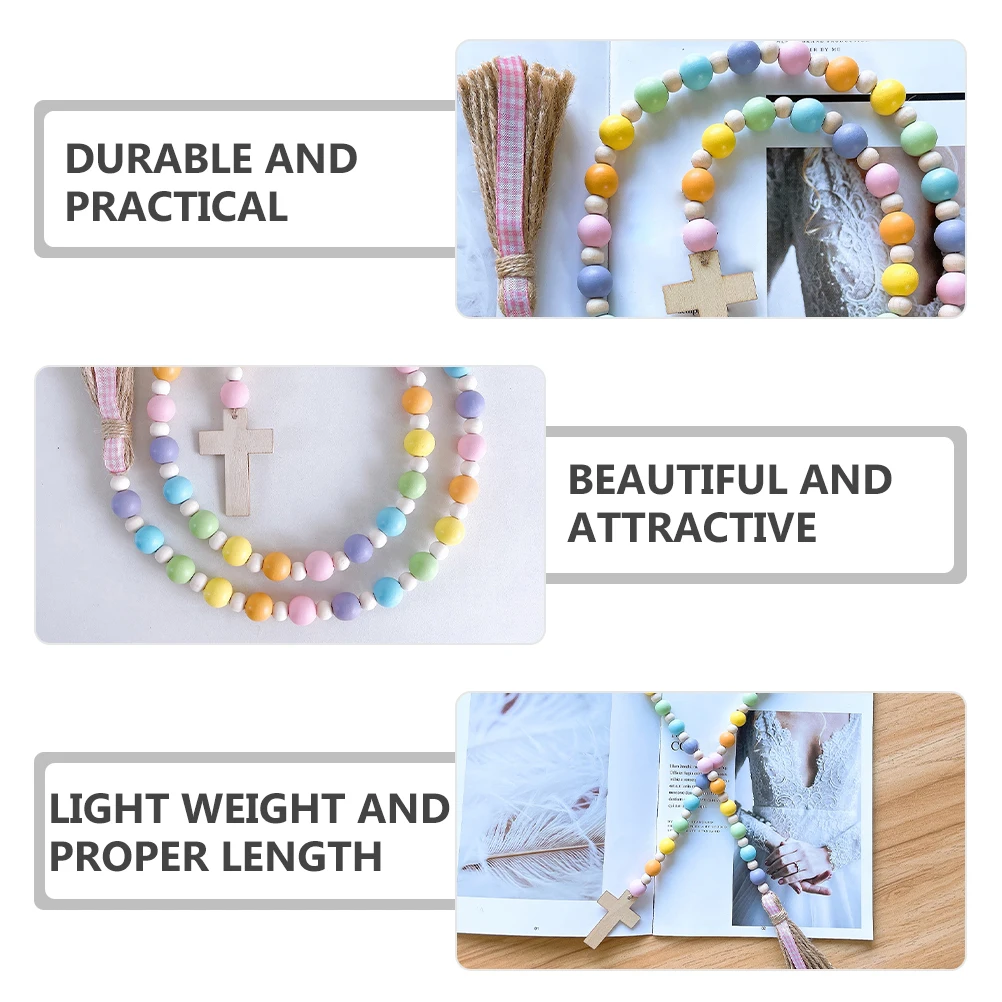 

Wood Bead Tassels Cross Pendant Easter Decoration Hemp Rope Home Wall Bedroom Window nament Festive Supplies Easter Wood