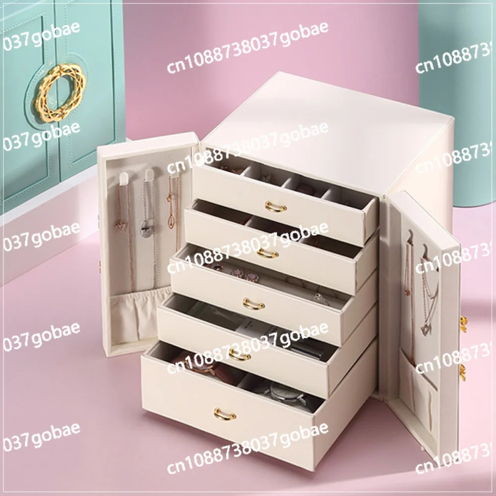 Small luxury jewelry box, multi-layer large capacity leather jewelry box, jewelry headwear storage box, gift