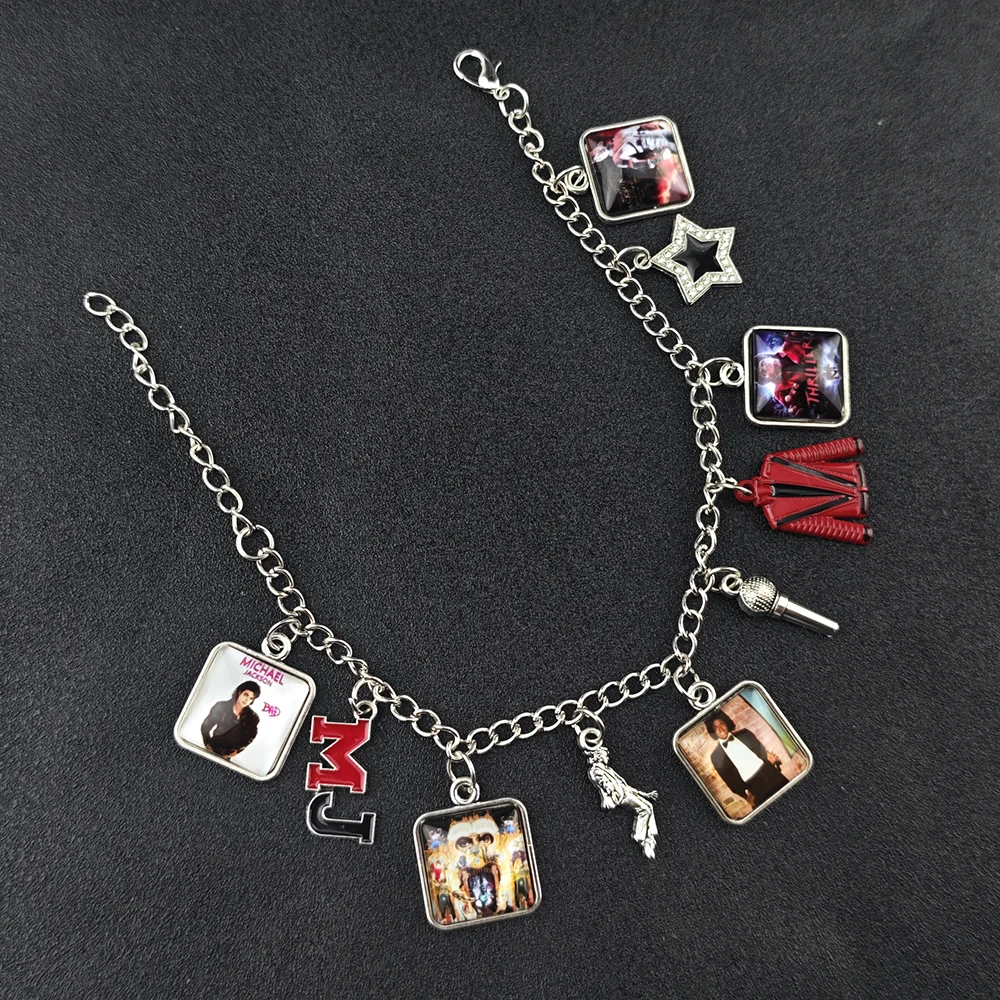 Michael Jackson Bracelet Album Cover Photo Charm Star Microphone Jacket Pendant Fashion Jewelry Fans Gift