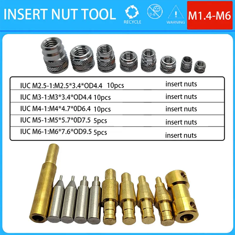 M2M2.5 M3 M4 M5 M6 Brass Hot Melt Insert Nut Tool Knurled Thread Molding Injection Copper Insertion Heat Conduction Embedded Kit