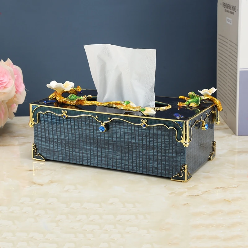 

European Light Luxury Enamel Wood Metal Tissue Box