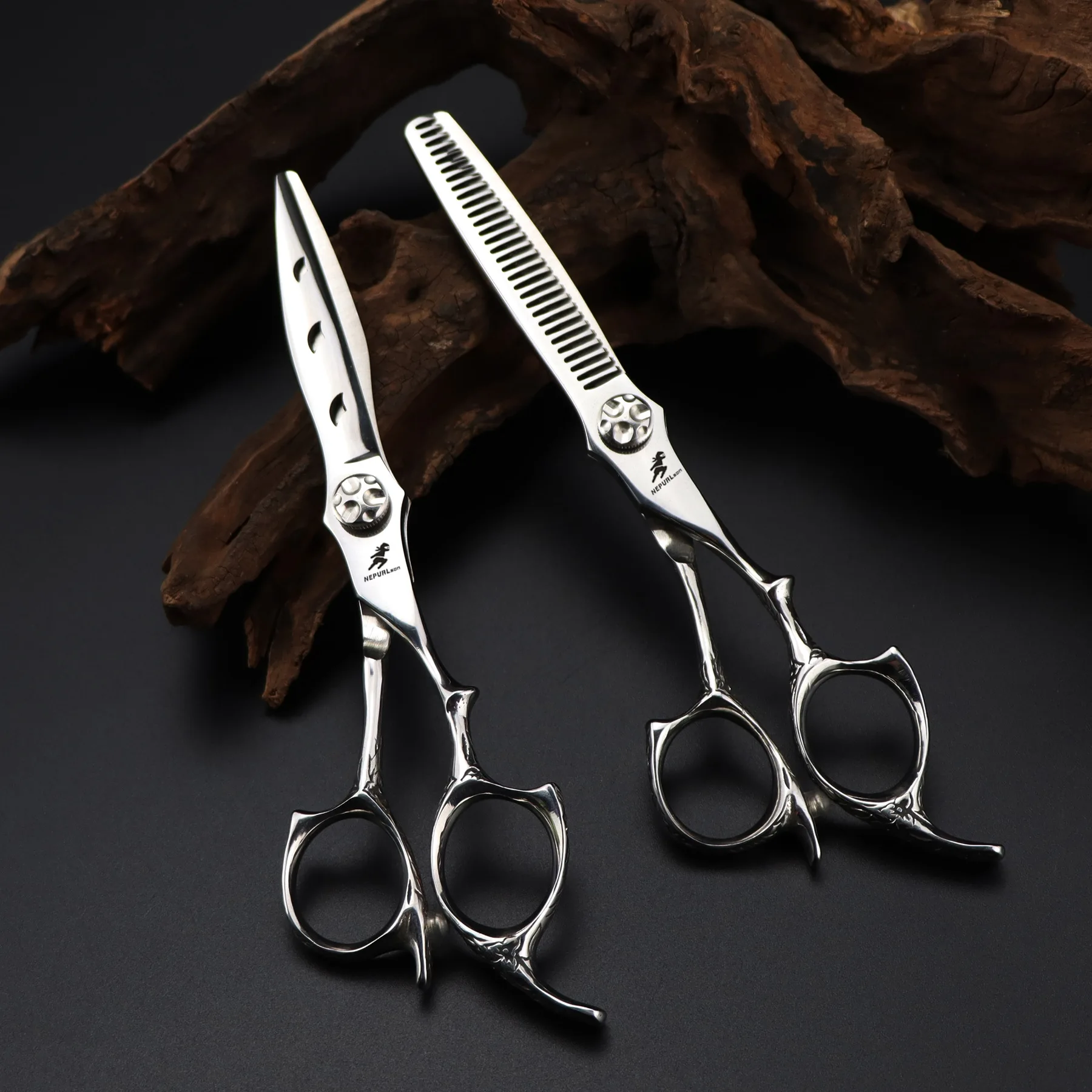 NEPURLSON 6.0-inch blade hole hair scissors, made of high-grade 440C steel, hand-finished