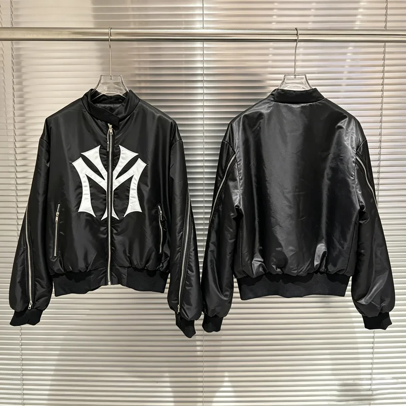Mens Fashion Bomber Jacket - Большая нашивка с вышивкой, черная куртка-бомбер