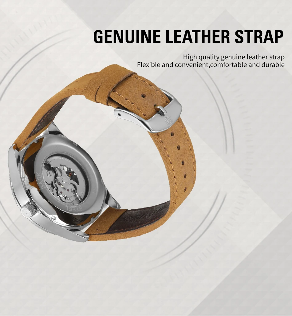 FORSINING الراقية الفاخرة عارضة أزياء الرجل الأزرق الساعات الصلب الهيكل العظمي الميكانيكية ووتش الحركة التلقائية ساعة يد جلدية