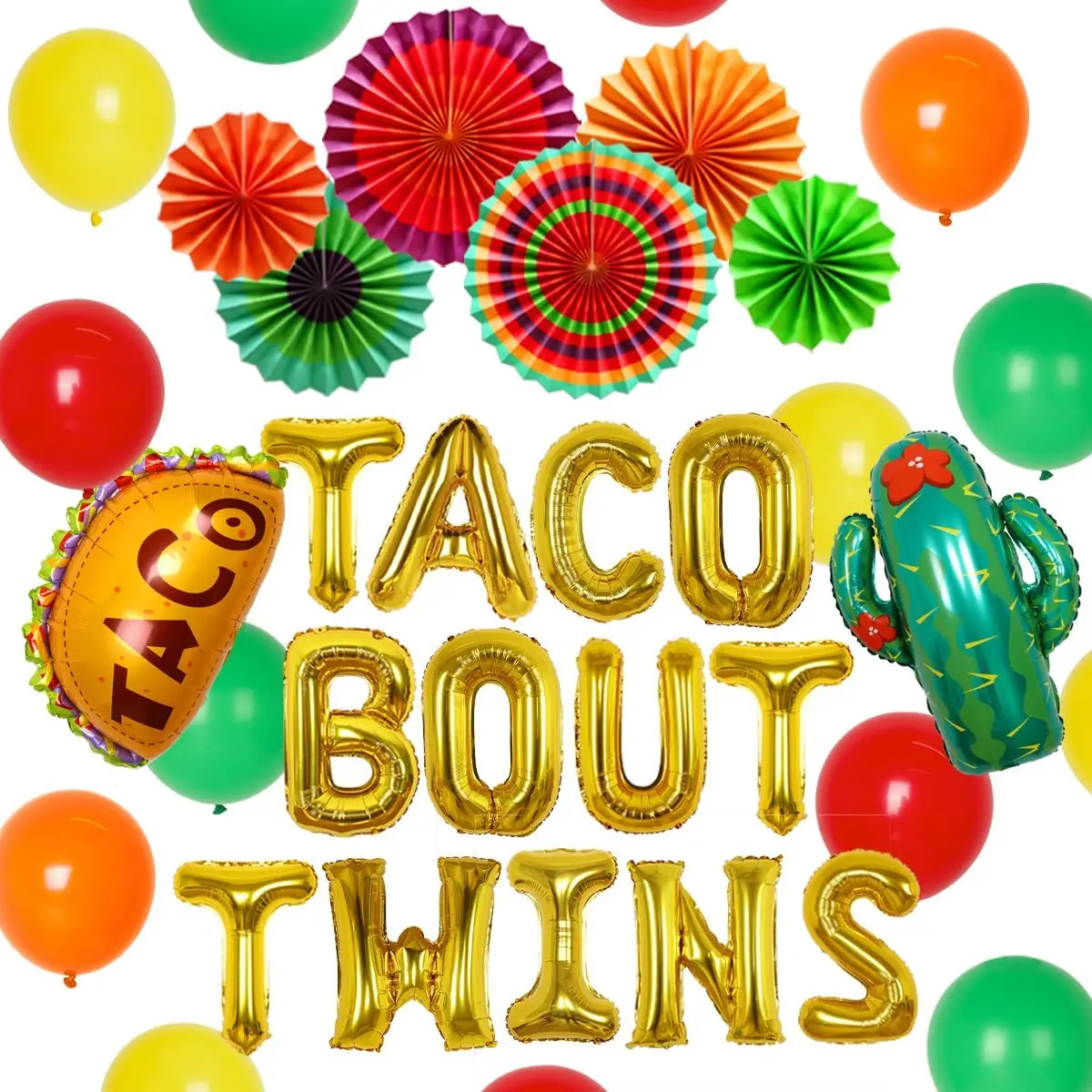 

Taco Bout Twins Baby Shower Decorations, Cactus Foil Balloons, Mexican Fiesta, Party Decor Supplies