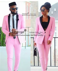 Fashion Pink Mens Suit &Suit Women Notched Lapel Wedding Groom Tuxedos 2 Piece Jacket Pants Sets Couple Prom Party Blazer Outfit