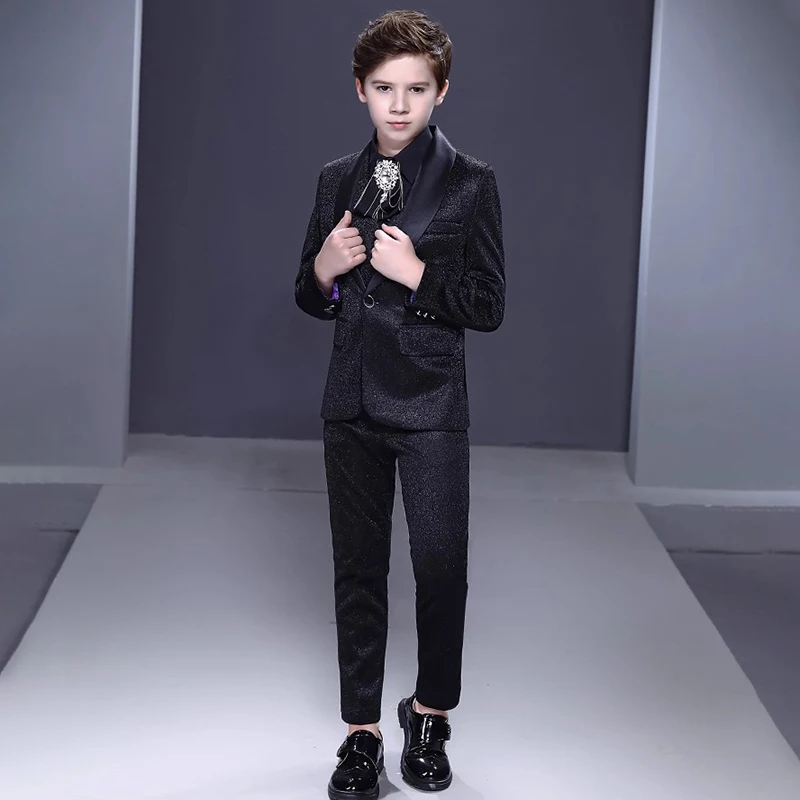 

Formal Black Boys' Suit Satin Lapel Gentleman Tuxedo Outfit Performance Suit Set for Boys 3-16 Years 3Piece Formal Gatherings