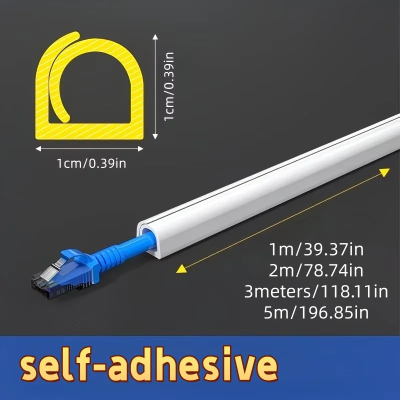 1PC 1/2/3/5m  Self-Adhesive Cable Raceway - Anti-Step Cord Protector Soft Wire Cover with Cap for Wall Home Office Use