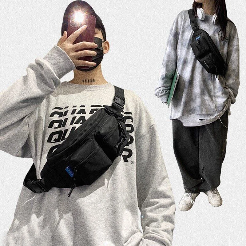 Unisex Casual Sports Crossbody Bag Single Shoulder Bag Waist Bag Nylon Material  Color Pattern Soft Handle Zipper Closure